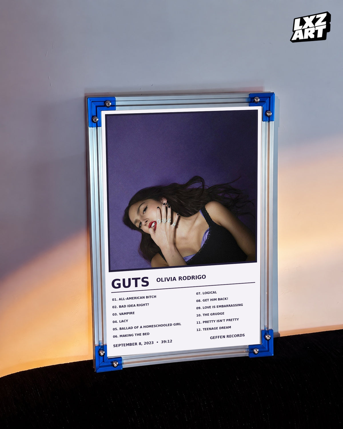 Olivia Rodrigo GUTS Album Tracklist Poster | Unframed Wall Art — LXZART display 3; frame not included