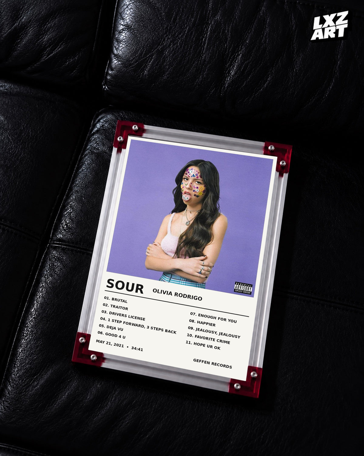 Olivia Rodrigo SOUR Album Stats Tracklist Poster | Unframed Wall Art — LXZART display 2; frame not included
