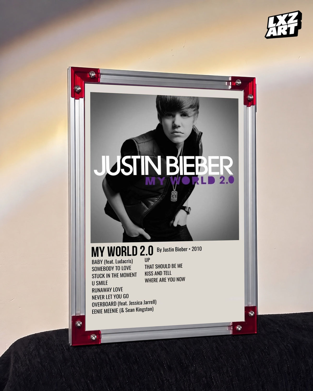 Justin Bieber My World 2.0 Album Tracklist Poster | Unframed Wall Art — LXZART display 3; frame not included