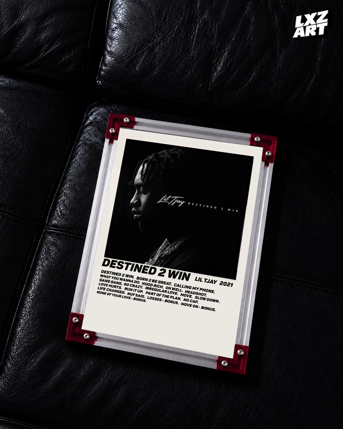 Lil Tjay Destined 2 Win Cream Tracklist Poster | Unframed Wall Art — LXZART display 2; frame not included