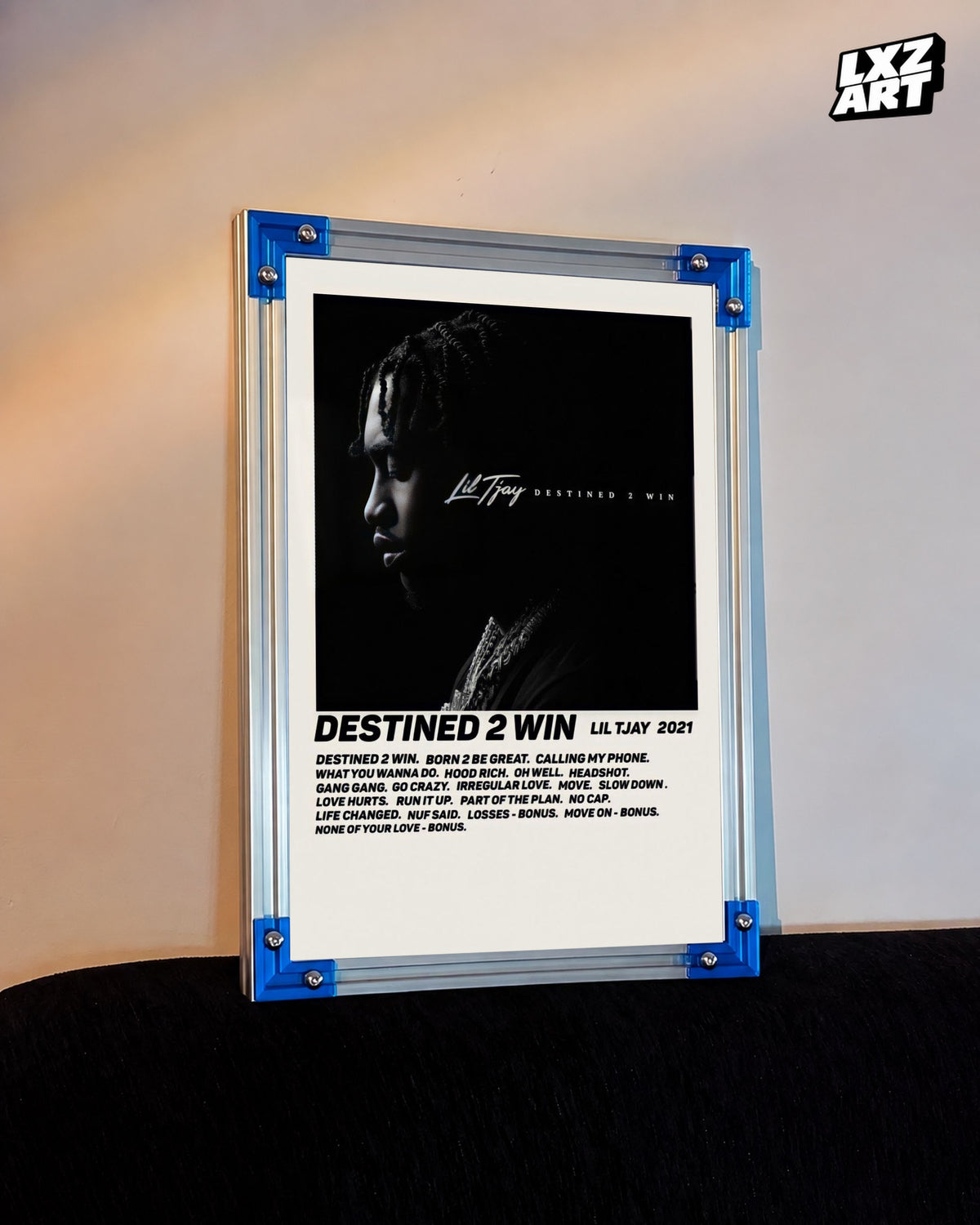 Lil Tjay Destined 2 Win Cream Tracklist Poster | Unframed Wall Art — LXZART display 3; frame not included