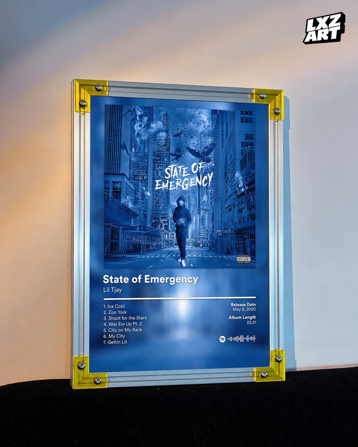 Lil Tjay State of Emergency Blue City Tracklist Poster | Unframed Wall Art — LXZART display 3; frame not included