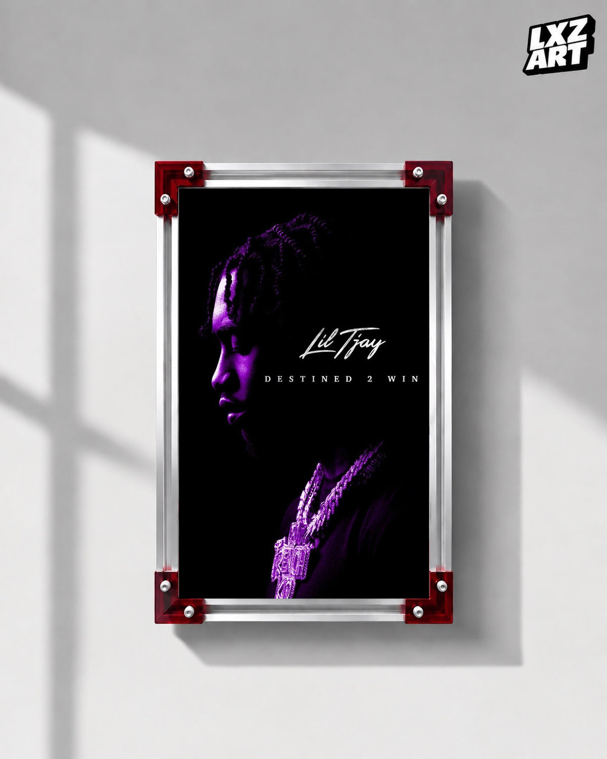 Lil Tjay Destined 2 Win Purple Profile Poster | Unframed Wall Art — LXZART display 1; frame not included