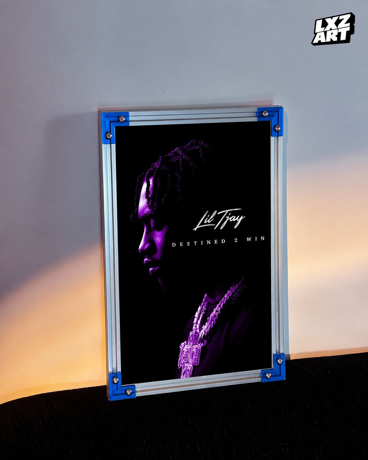 Lil Tjay Destined 2 Win Purple Profile Poster | Unframed Wall Art — LXZART display 3; frame not included