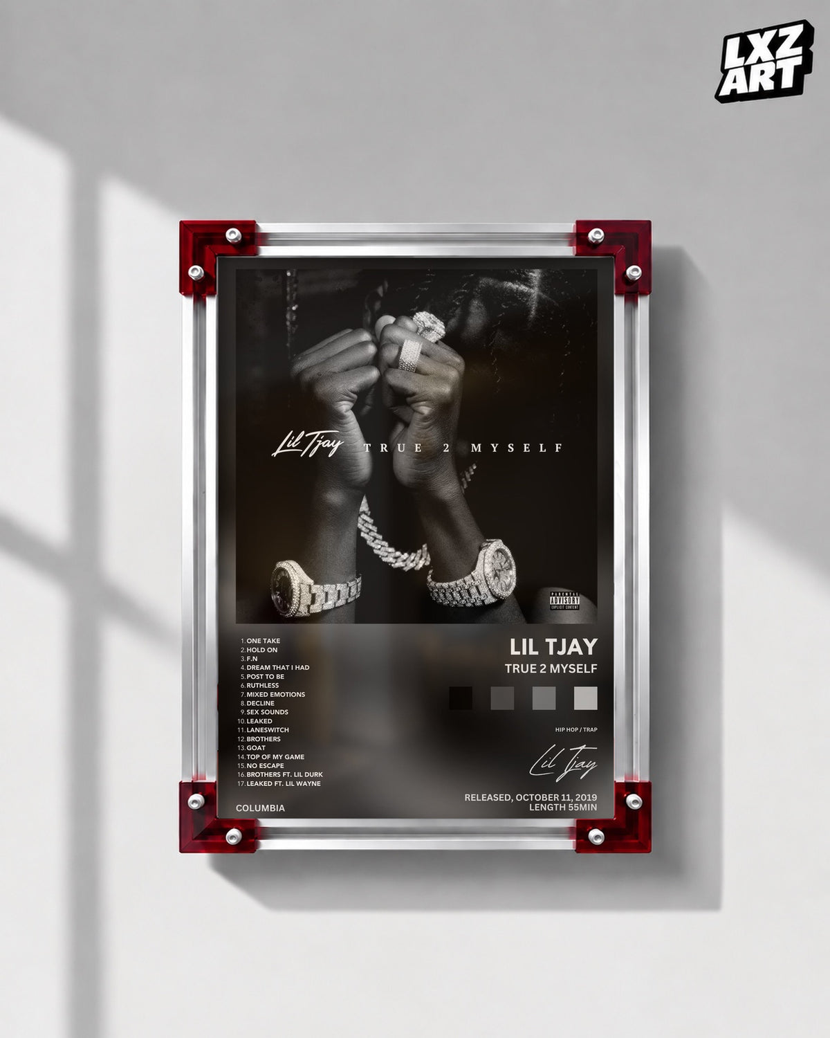 Lil Tjay True 2 Myself Grey Palette Tracklist Poster | Unframed Wall Art — LXZART display 1; frame not included