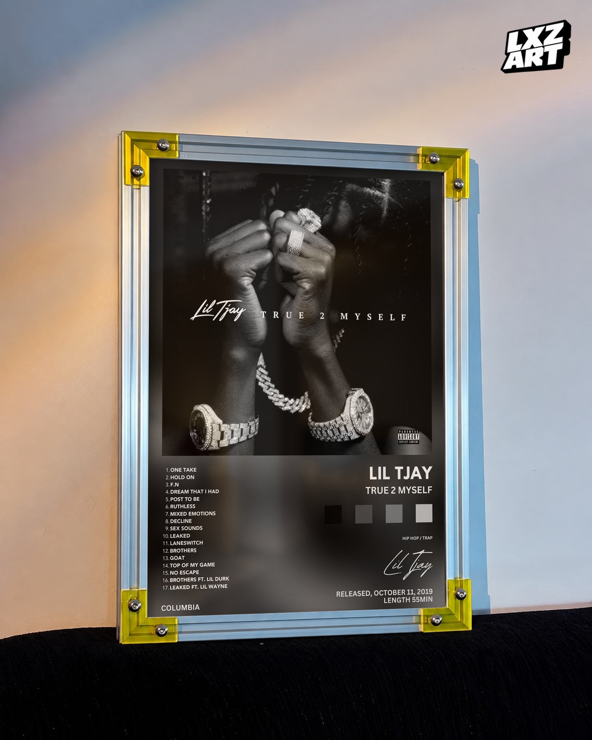 Lil Tjay True 2 Myself Grey Palette Tracklist Poster | Unframed Wall Art — LXZART display 3; frame not included