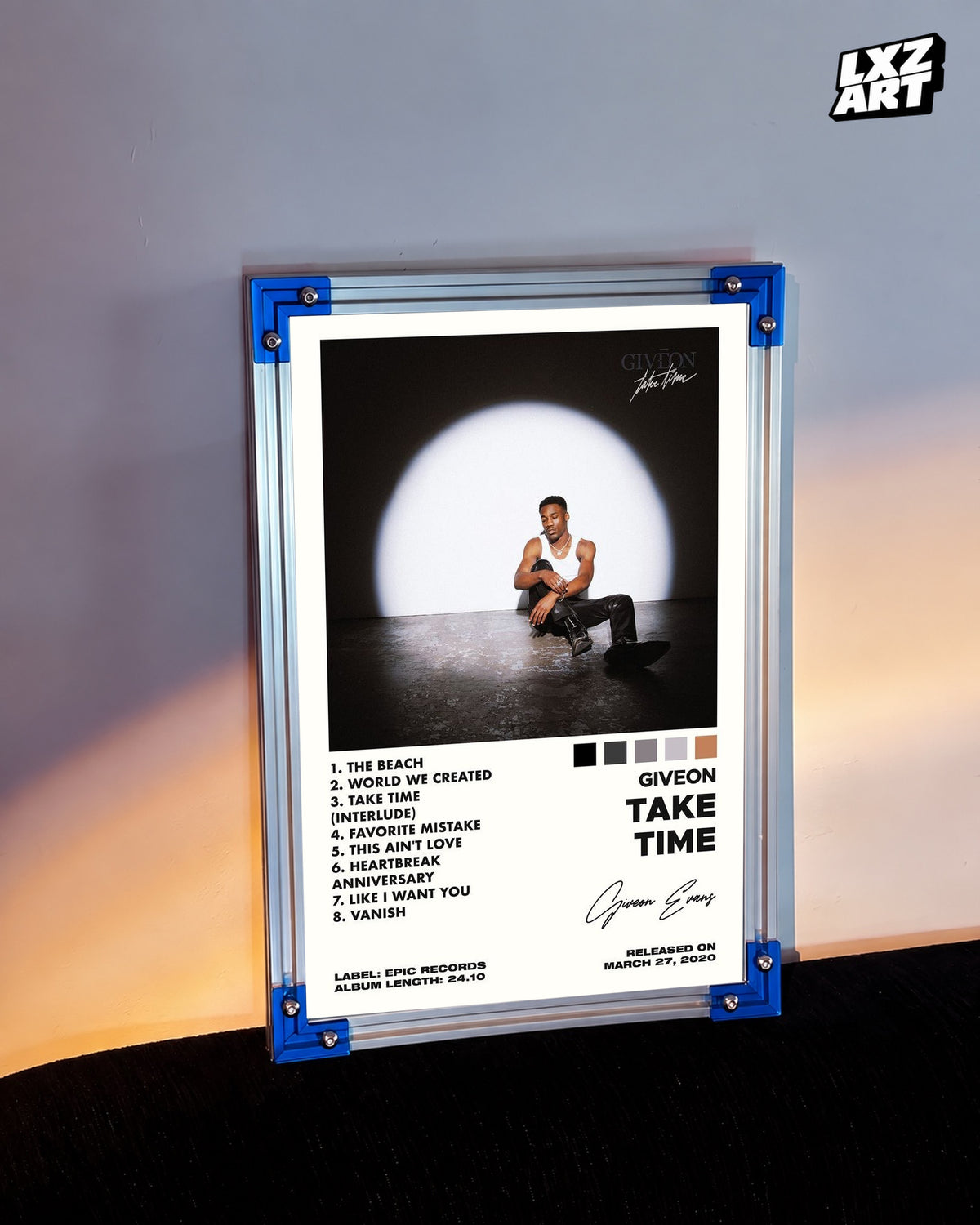 GIVĒON TAKE TIME Spotlight Tracklist Poster | Unframed Wall Art — LXZART display 3; frame not included