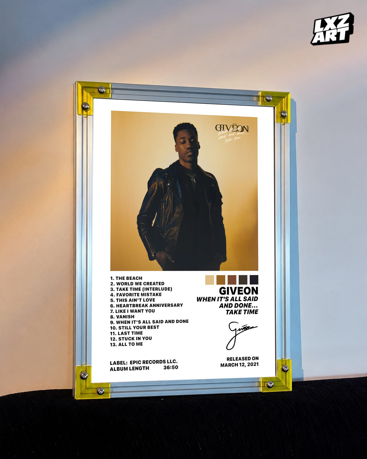 GIVĒON When It's All Said And Done... Take Time Gold Portrait Tracklist Poster | Unframed Wall Art — LXZART display 3; frame not included