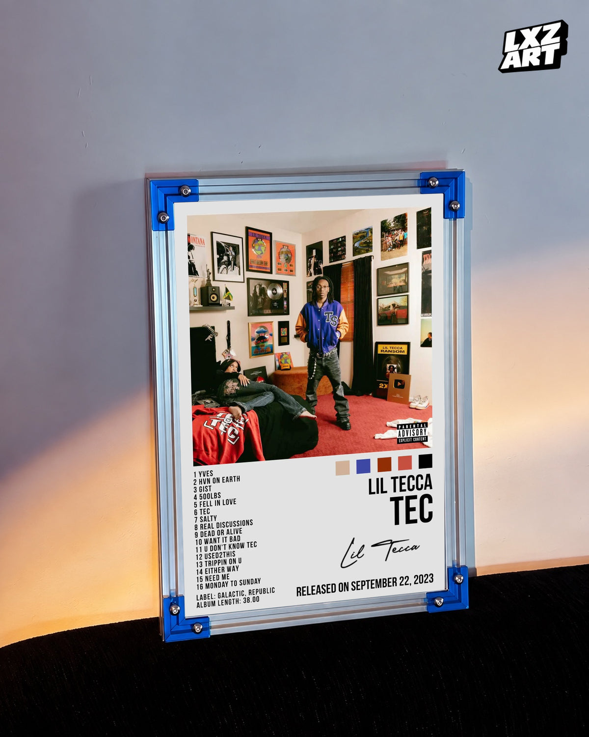 Lil Tecca TEC White Tracklist Poster | Unframed Wall Art — LXZART display 3; frame not included