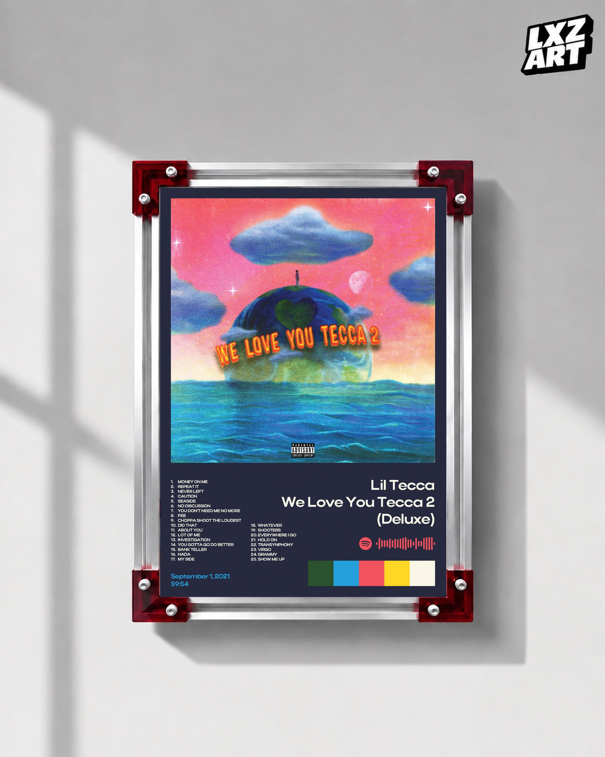 Lil Tecca We Love You Tecca 2 (Deluxe) Navy Tracklist Poster | Unframed Wall Art — LXZART display 1; frame not included