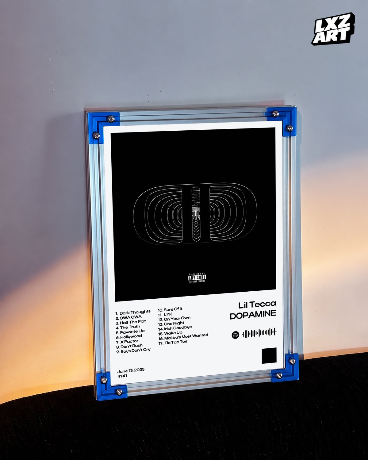 Lil Tecca DOPAMINE White Tracklist Poster | Unframed Wall Art — LXZART display 3; frame not included