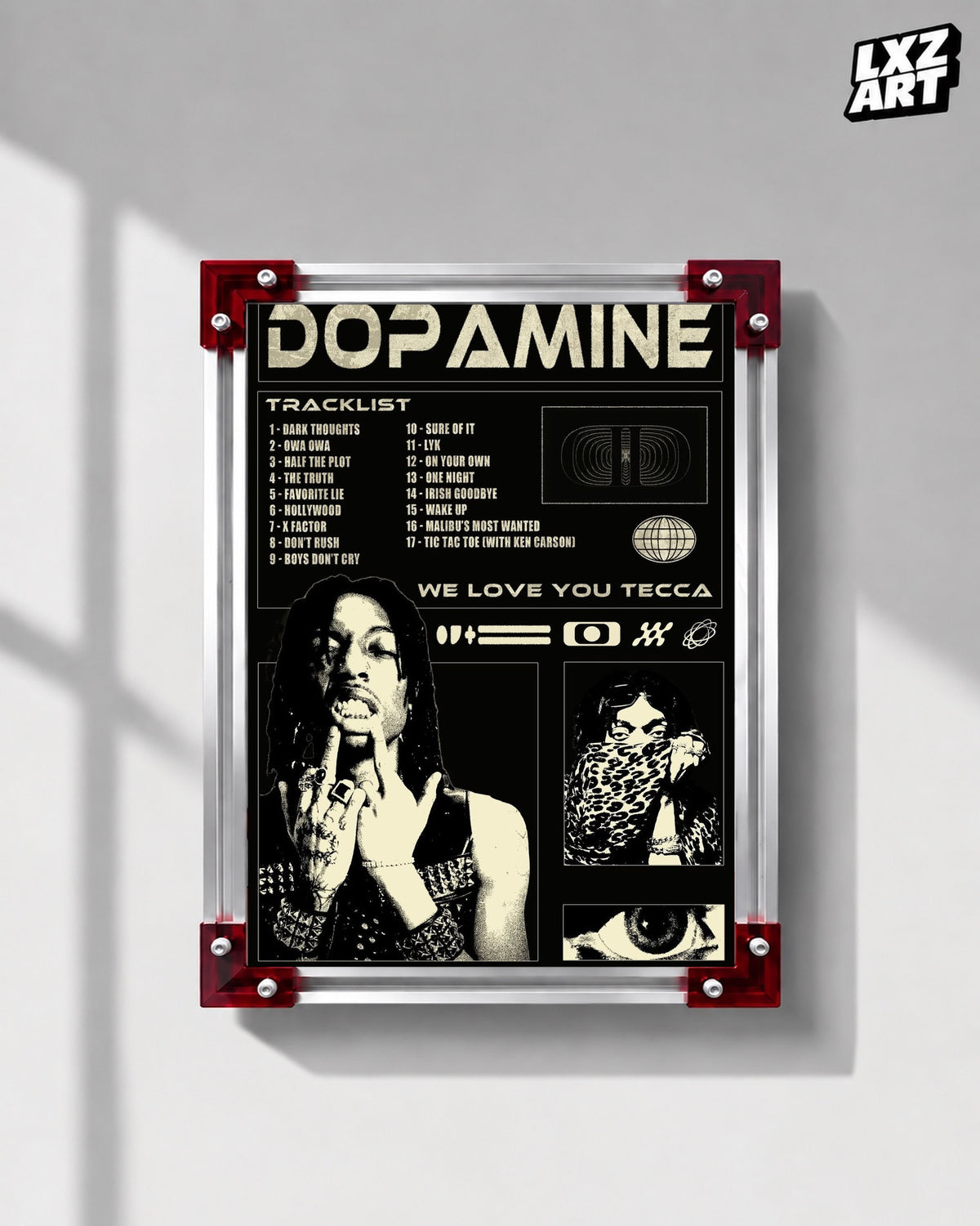 Lil Tecca DOPAMINE Black and Cream Collage Poster | Unframed Wall Art — LXZART display 1; frame not included
