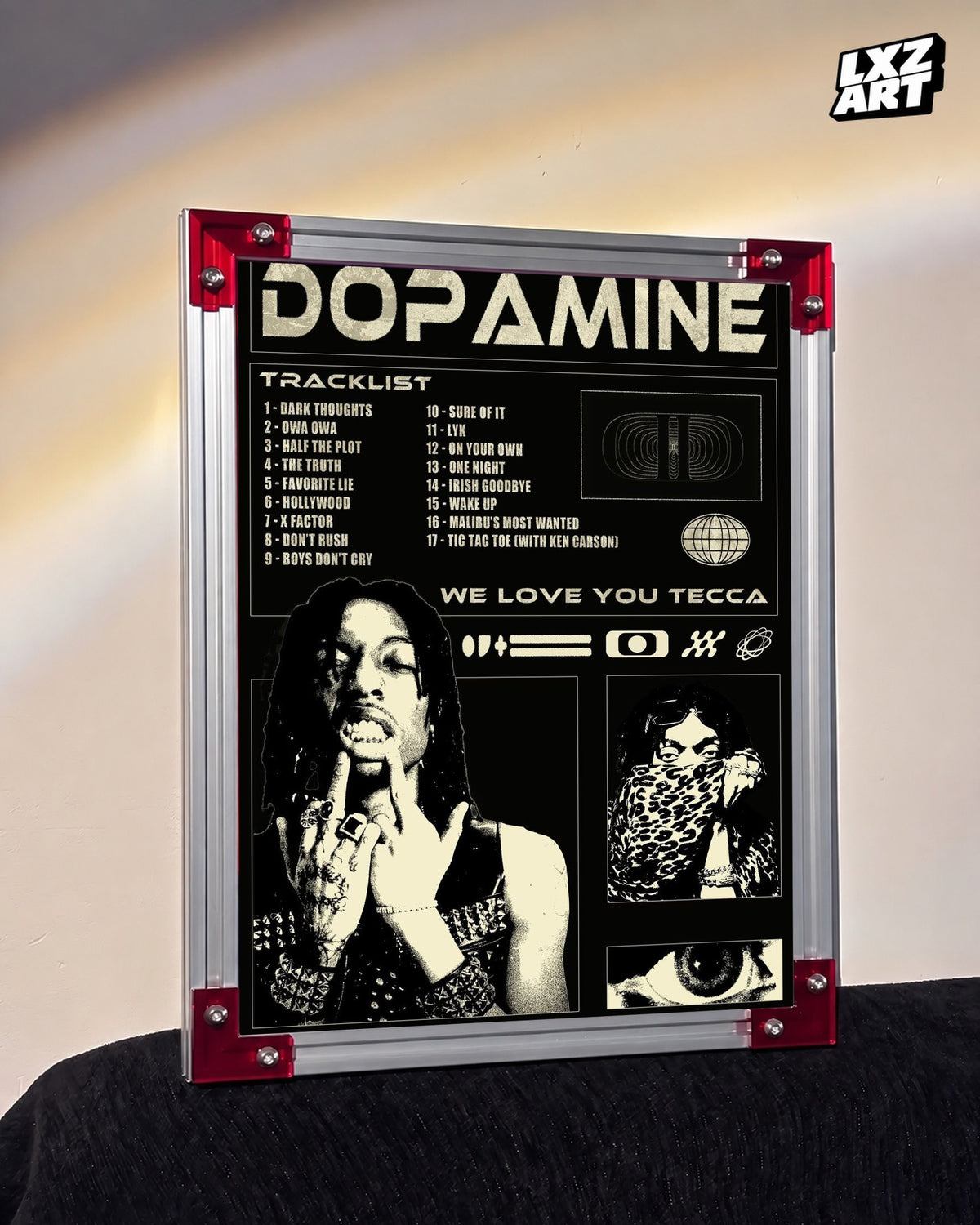 Lil Tecca DOPAMINE Black and Cream Collage Poster | Unframed Wall Art — LXZART display 3; frame not included