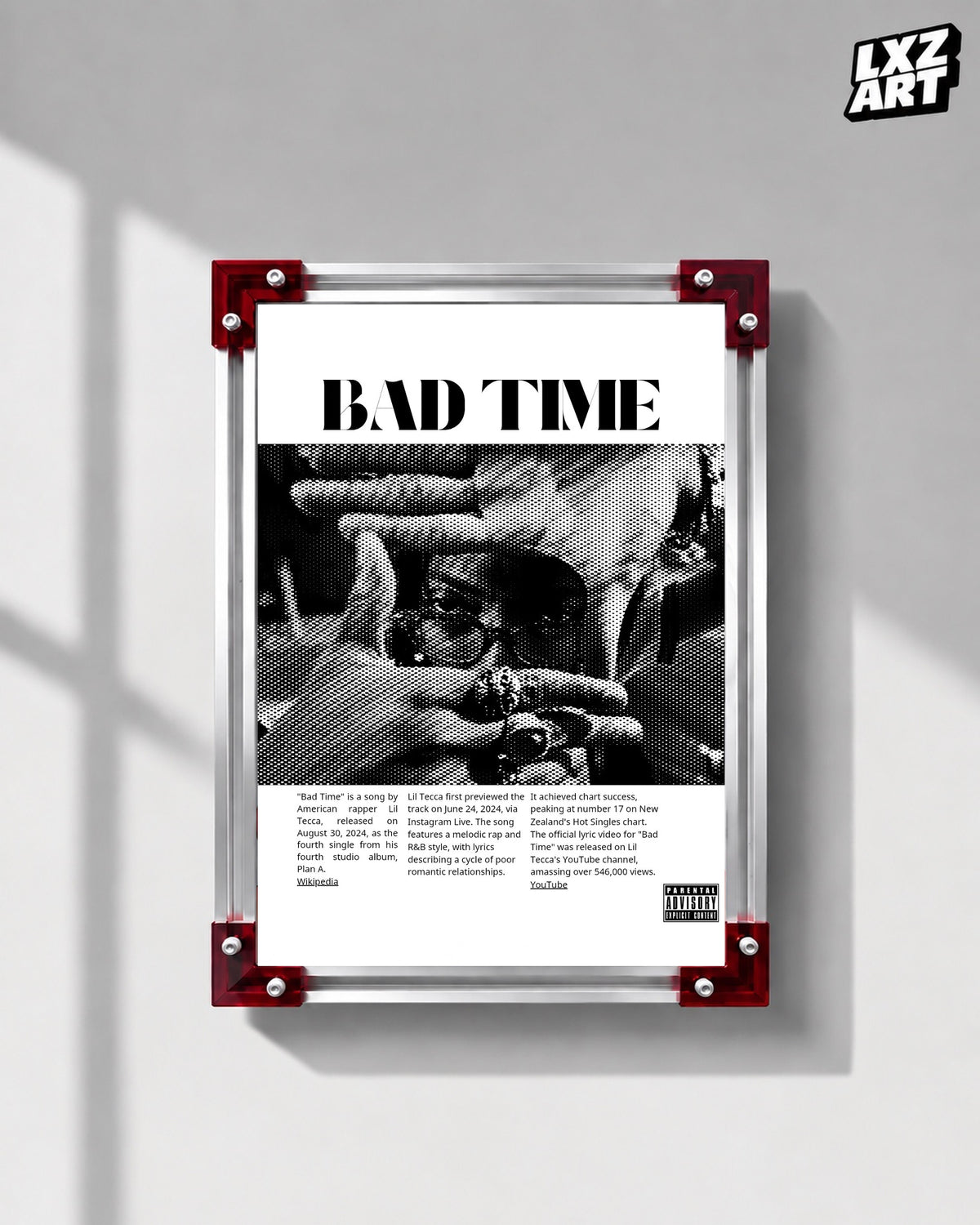 Lil Tecca BAD TIME Halftone Portrait Poster | Unframed Wall Art — LXZART display 1; frame not included