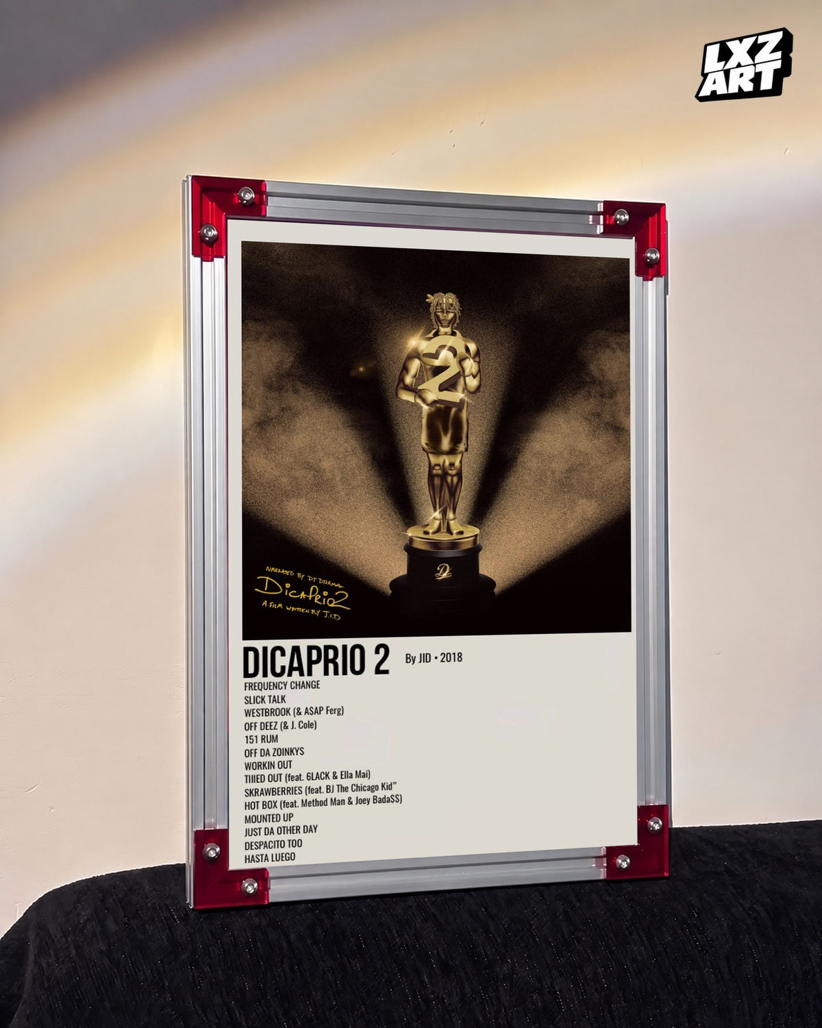 JID DiCaprio 2 Cream Vertical Tracklist Poster | Unframed Wall Art — LXZART display 3; frame not included