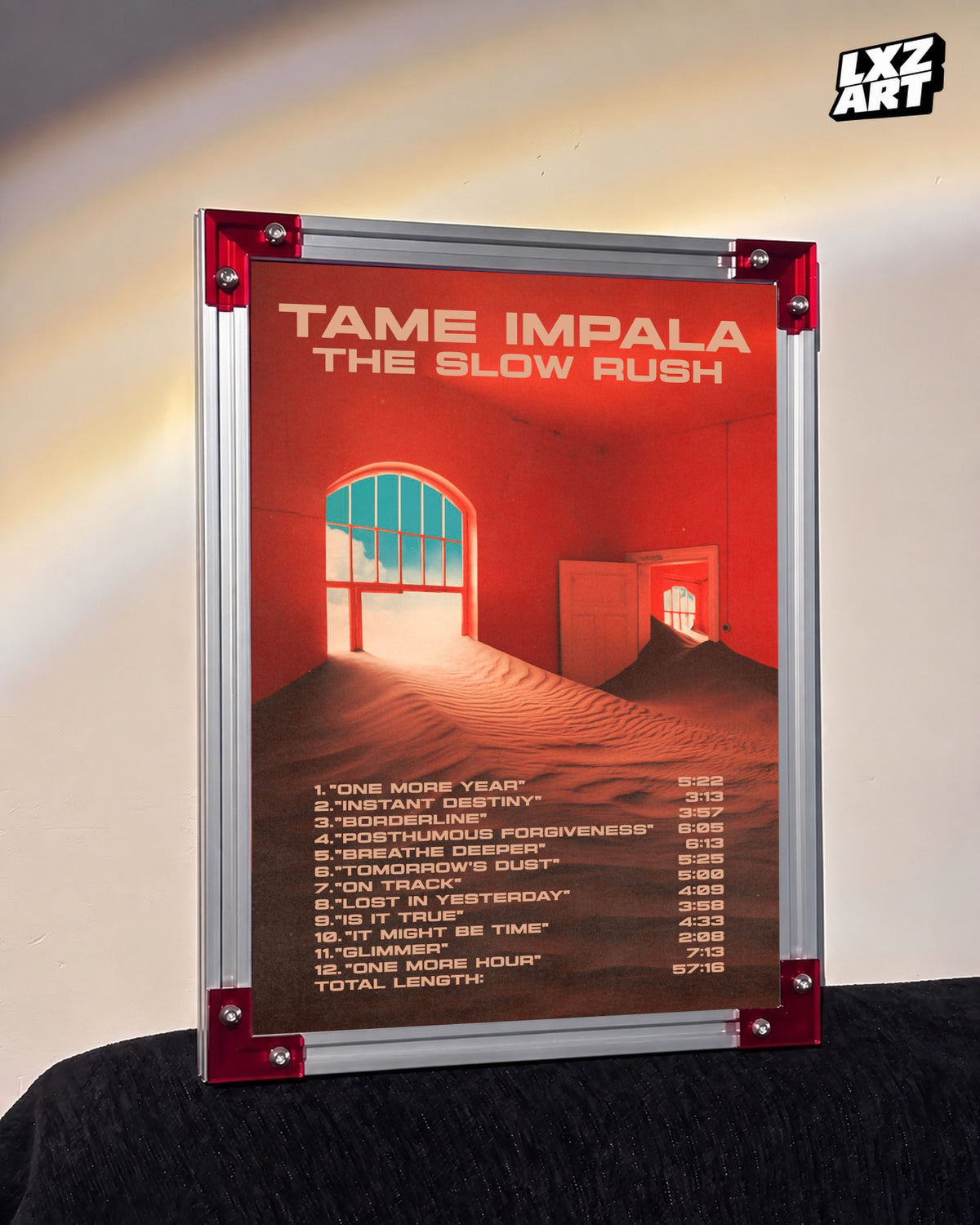 Tame Impala The Slow Rush Red Room Tracklist Poster | Unframed Wall Art — LXZART display 3; frame not included