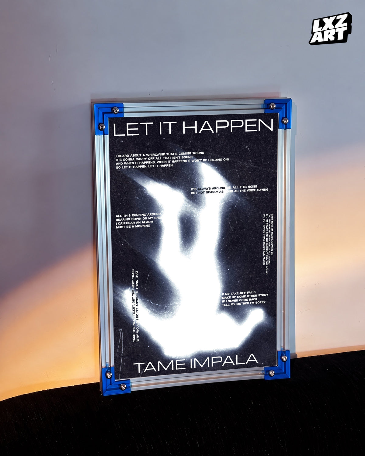 Tame Impala Let It Happen White Abstract Lyric Poster | Unframed Wall Art — LXZART display 3; frame not included