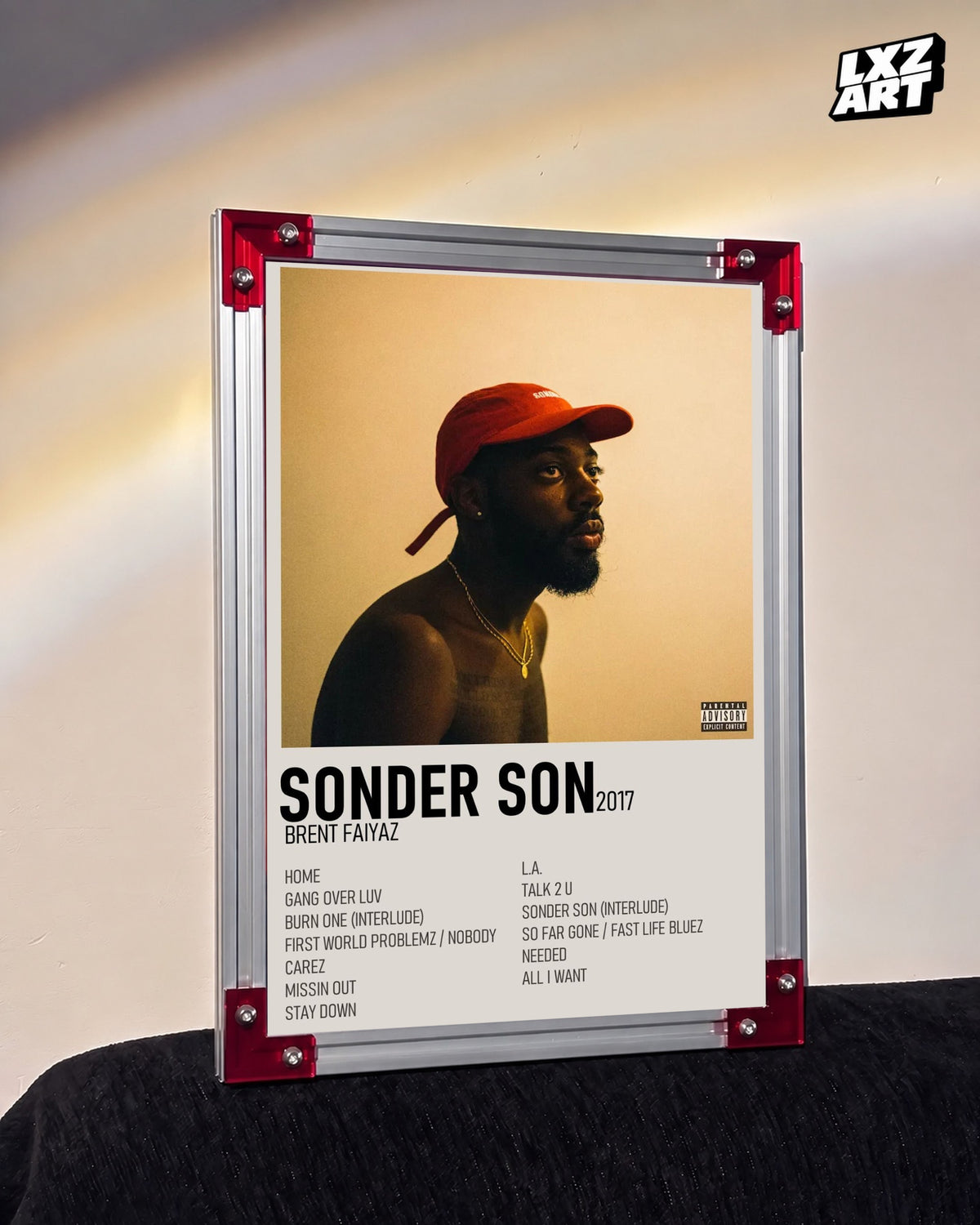 Brent Faiyaz Sonder Son Cream Two-Column Tracklist Poster | Unframed Wall Art — LXZART display 3; frame not included