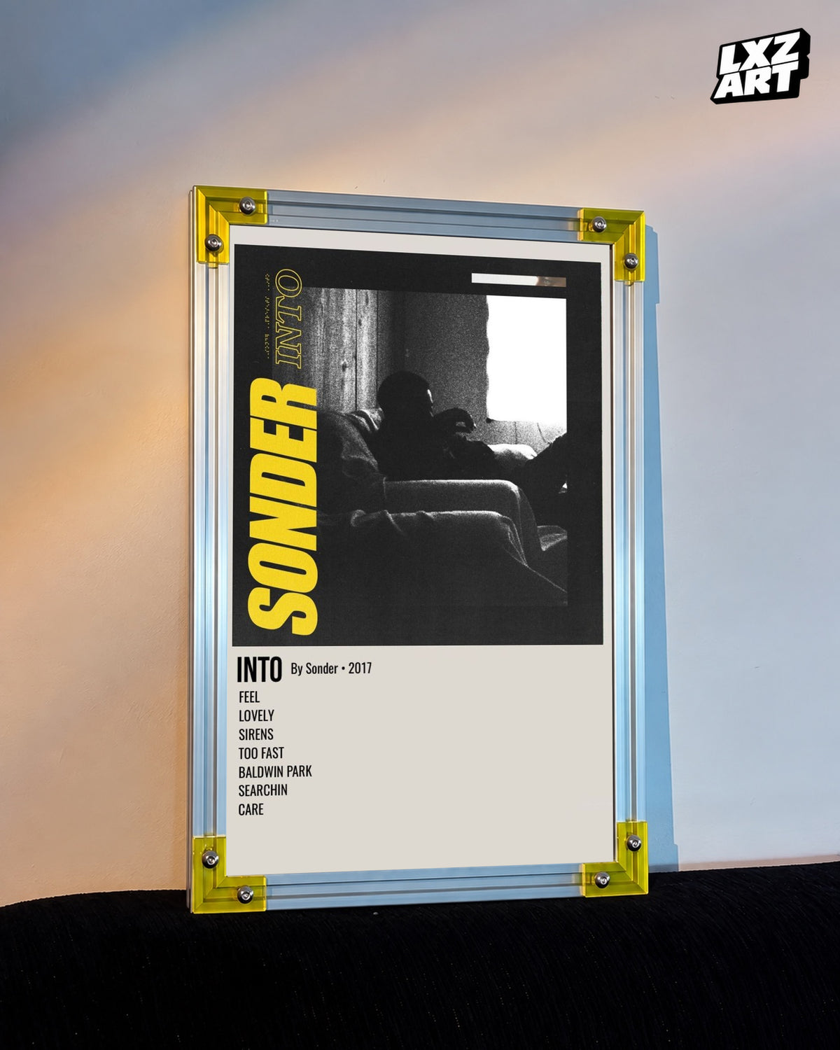 Brent Faiyaz Into Sonder Yellow Tracklist Poster | Unframed Wall Art — LXZART display 3; frame not included