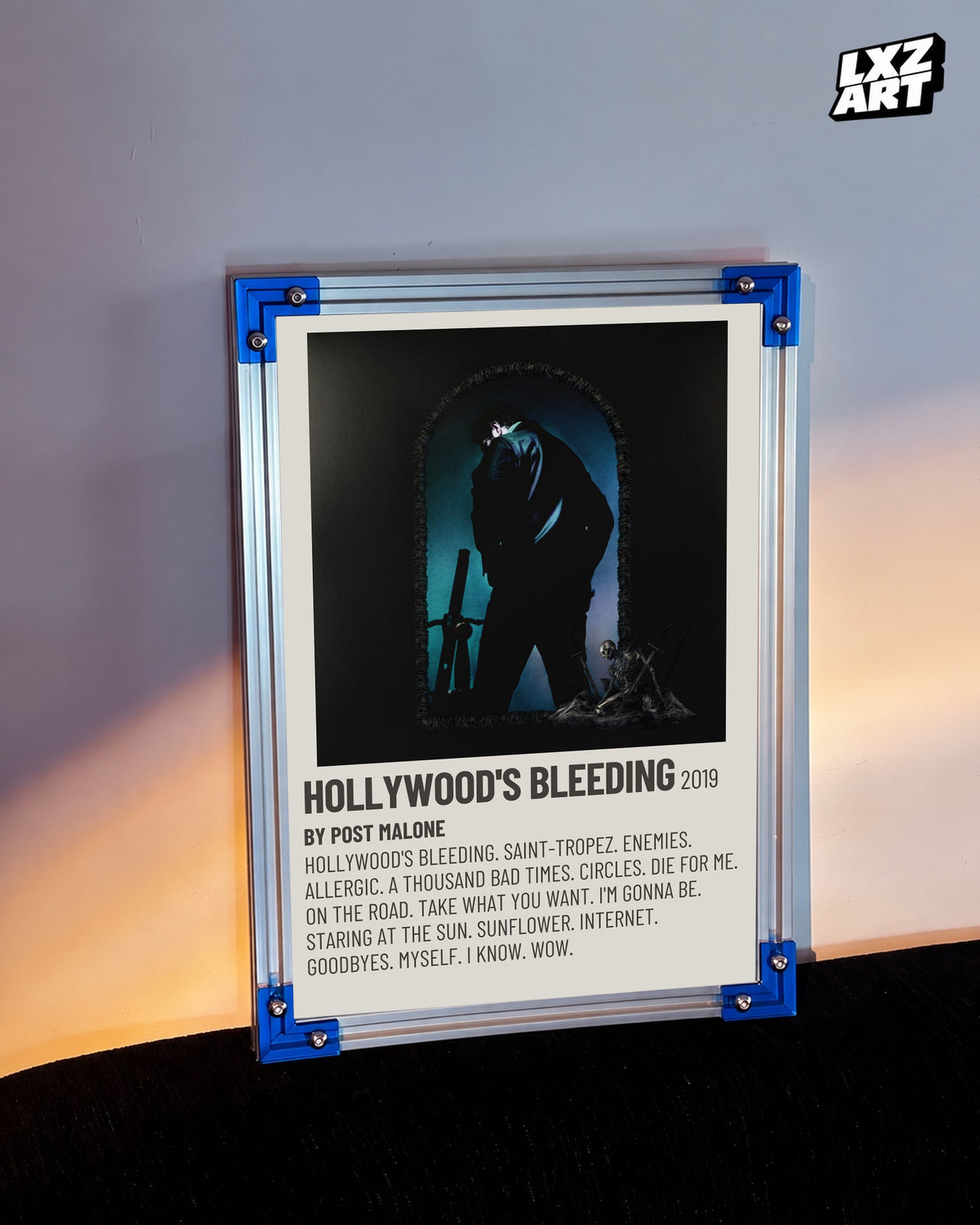 Post Malone Hollywood's Bleeding Cream Tracklist Poster | Unframed Wall Art — LXZART display 3; frame not included