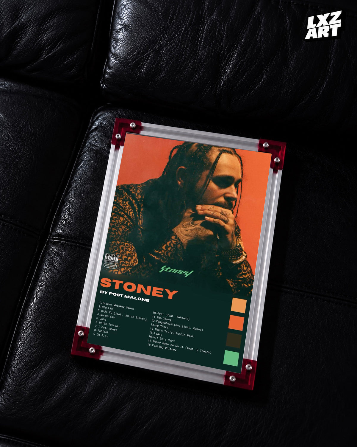 Post Malone Stoney Dark Green Tracklist Poster | Unframed Wall Art — LXZART display 2; frame not included