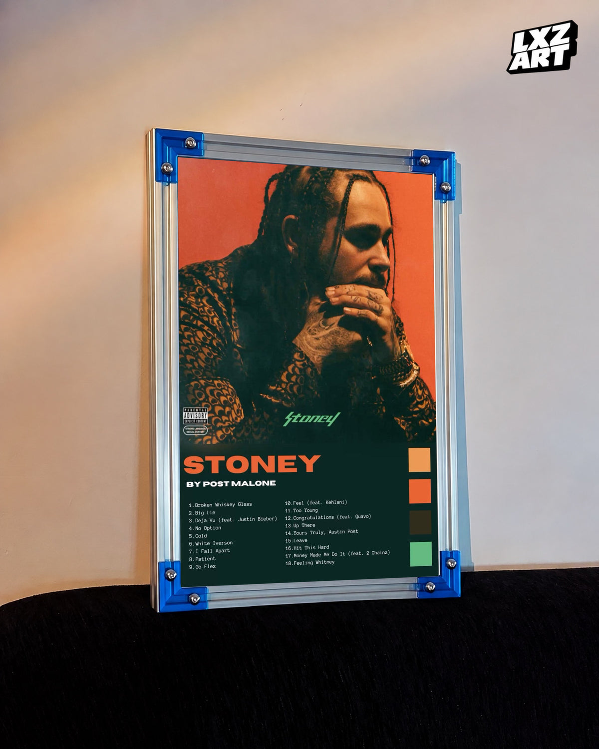 Post Malone Stoney Dark Green Tracklist Poster | Unframed Wall Art — LXZART display 3; frame not included