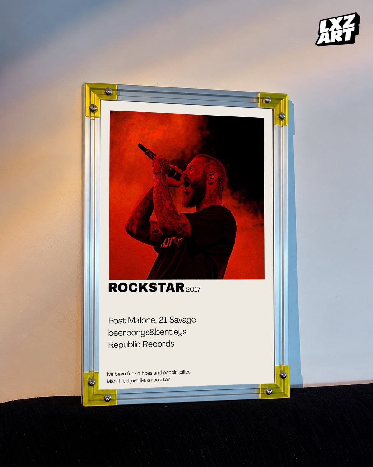 Post Malone Rockstar Red Performance Lyric Poster | Unframed Wall Art — LXZART display 3; frame not included