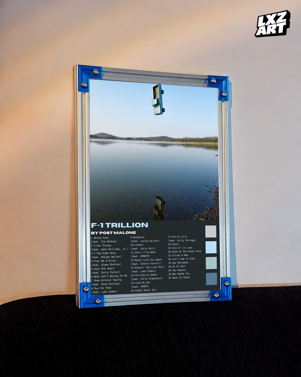 Post Malone F-1 Trillion Blue Tracklist Poster | Unframed Wall Art — LXZART display 3; frame not included