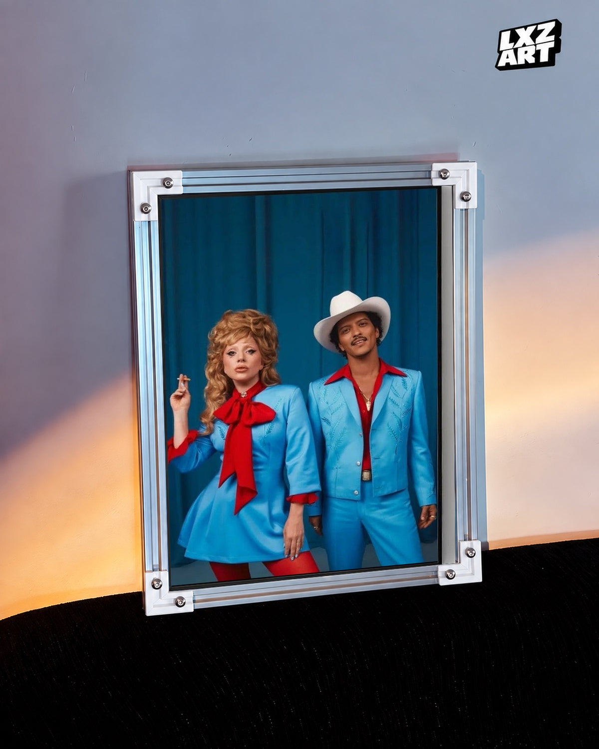 Lady Gaga & Bruno Mars Die With A Smile Wall Art Print — warm light wall; frame for display only