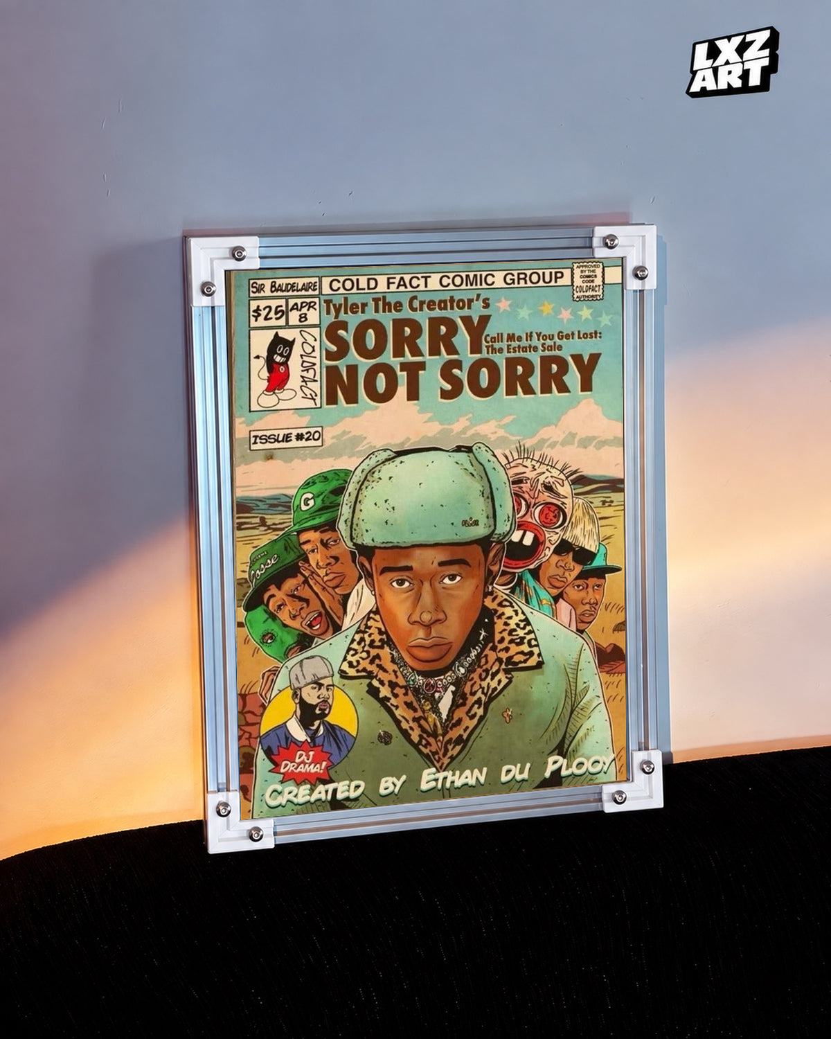 Tyler, The Creator Sorry Not Sorry Edition Poster — warm light wall; frame for display only