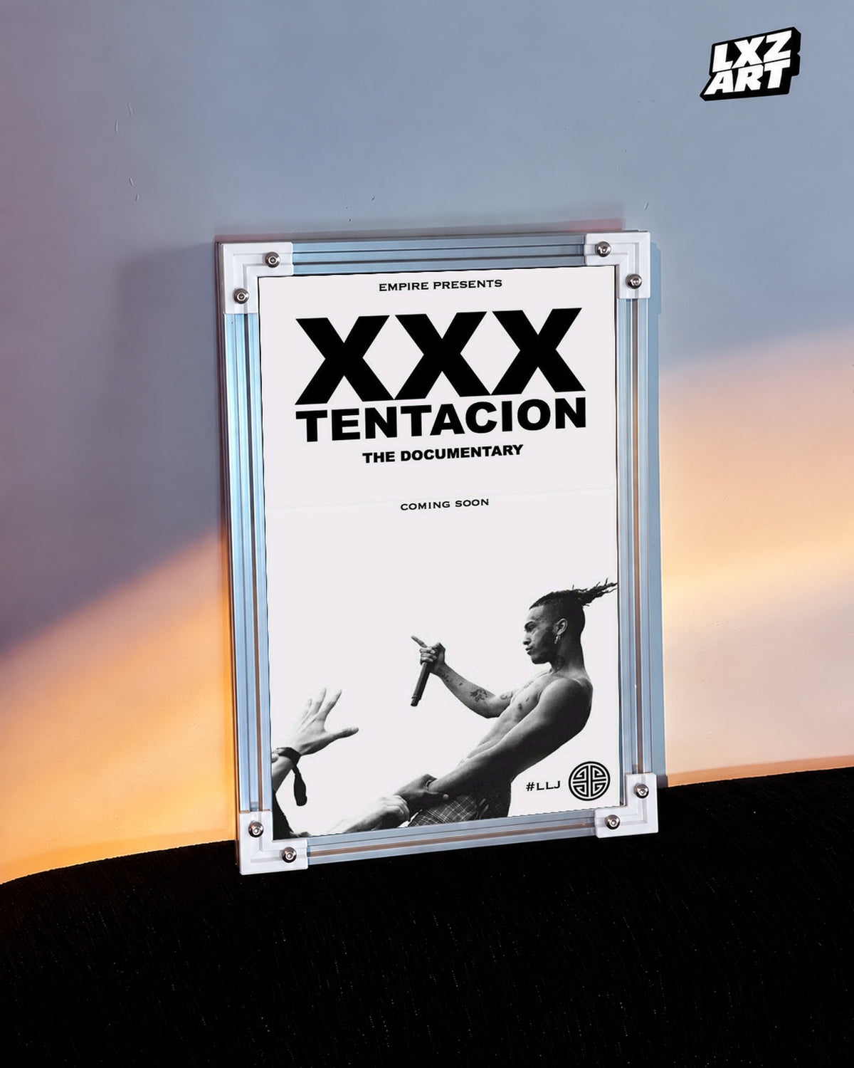 XXXTentacion Documentary Tribute Poster — warm light wall; frame for display only