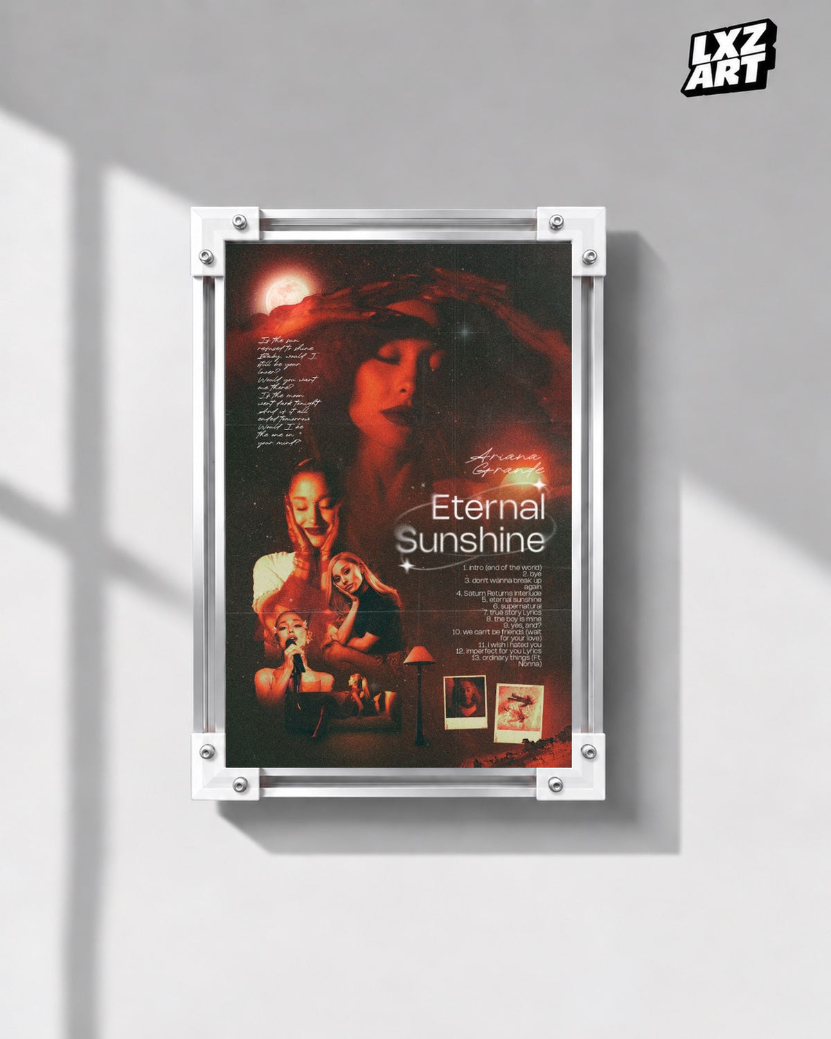 Ariana Grande Eternal Sunshine Album Poster — gray wall front view; frame for display only