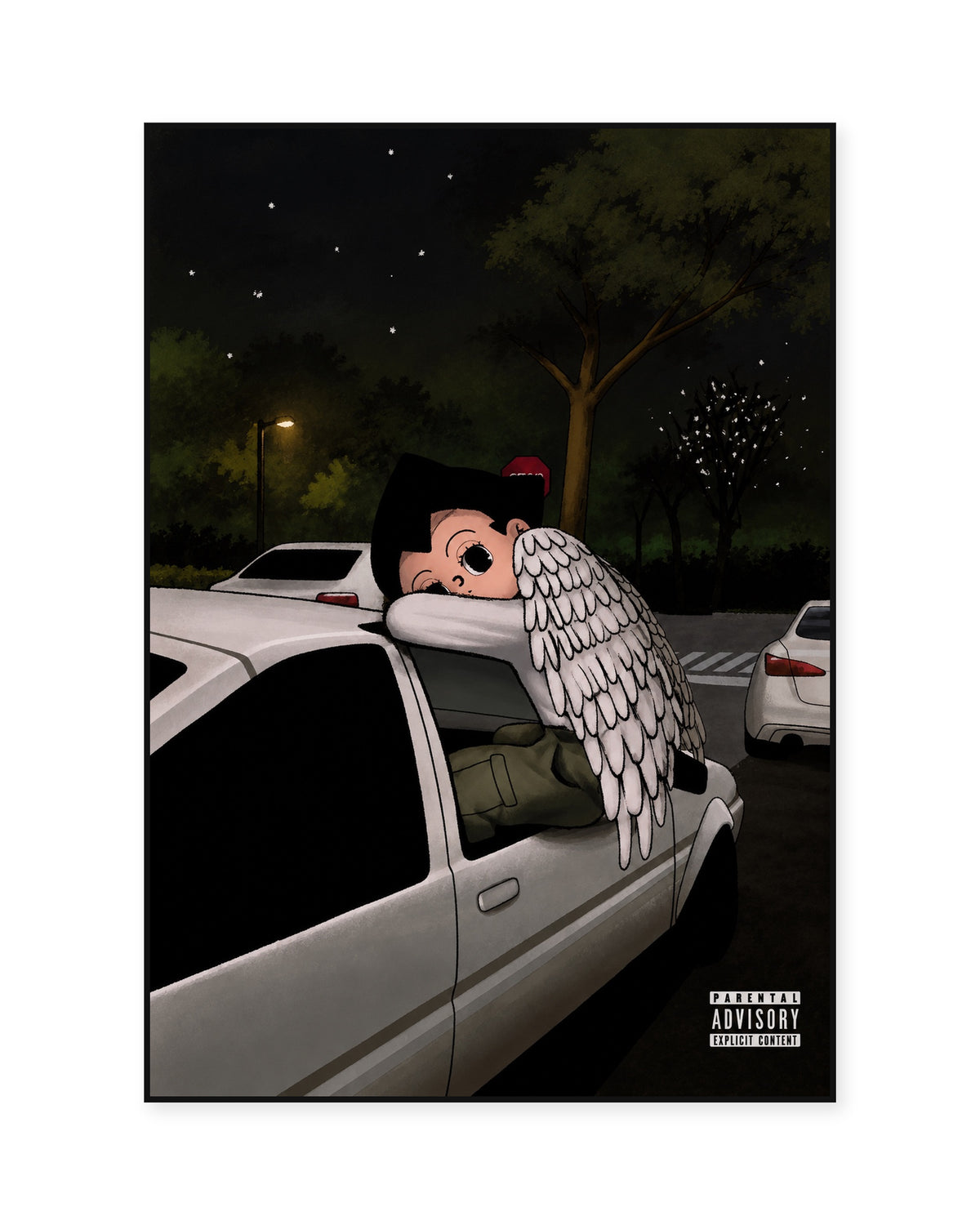 Blood Orange Negro Swan Astro Boy fan art poster — white background, thin black display frame