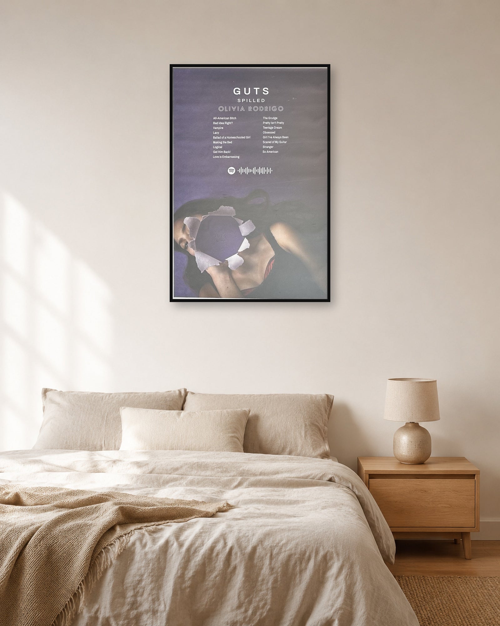 Olivia Rodrigo GUTS (spilled) Deluxe Tracklist Album Poster | Unframed Wall Art - bedroom mockup