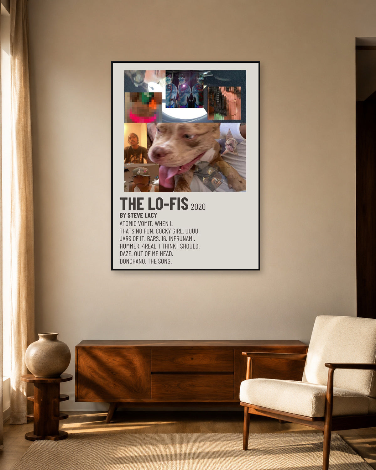 Steve Lacy The Lo-Fis Cream Tracklist poster — warm mid-century living room display