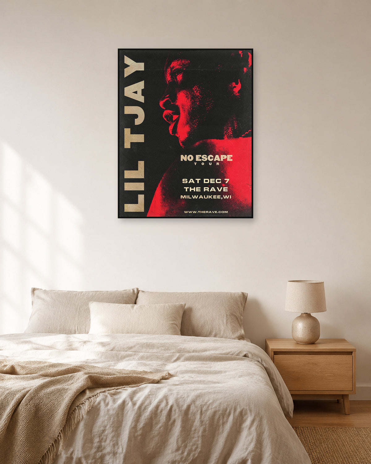 Lil Tjay No Escape Tour Red Milwaukee poster — natural-light bedroom display