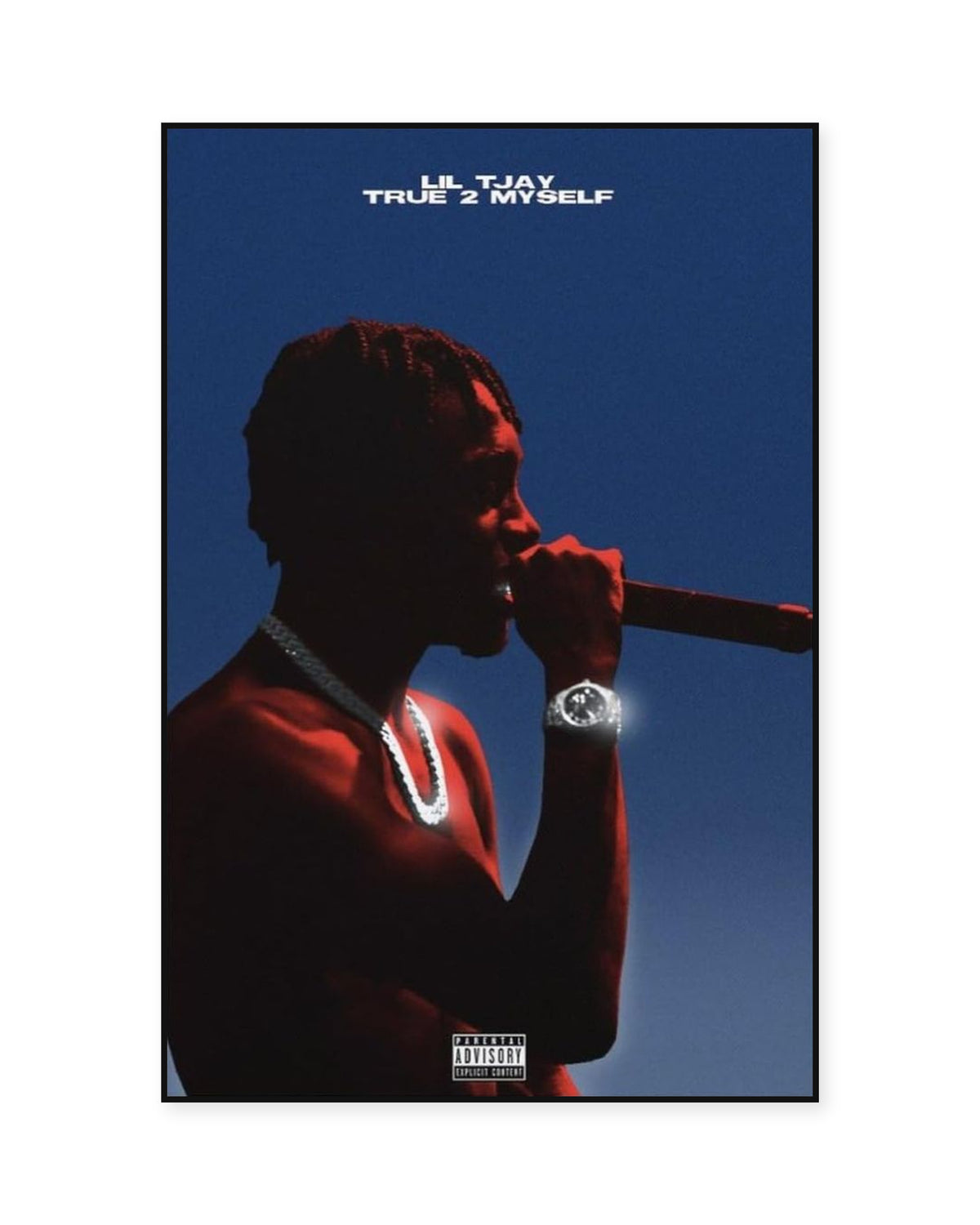 Lil Tjay True 2 Myself Blue Performance poster — front view in a thin black display frame