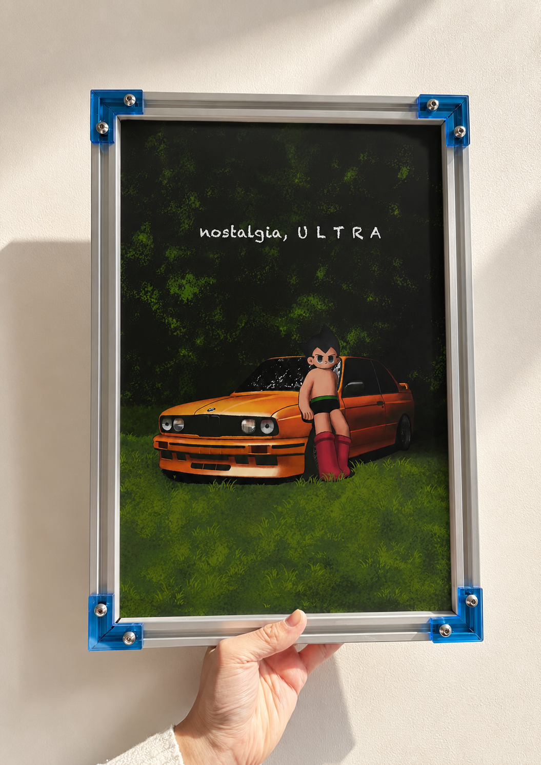 Frank Ocean Nostalgia Ultra Astro Boy poster in a dark green illustrated style