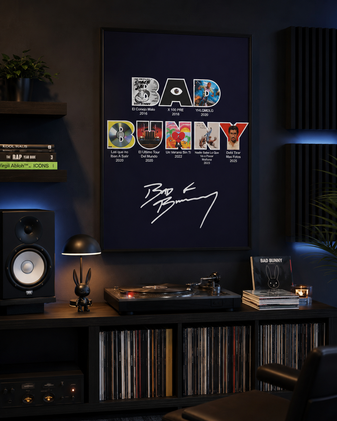 Плакат-коллаж с дискографией Bad Bunny | Настенное искусство для спальни без рамы