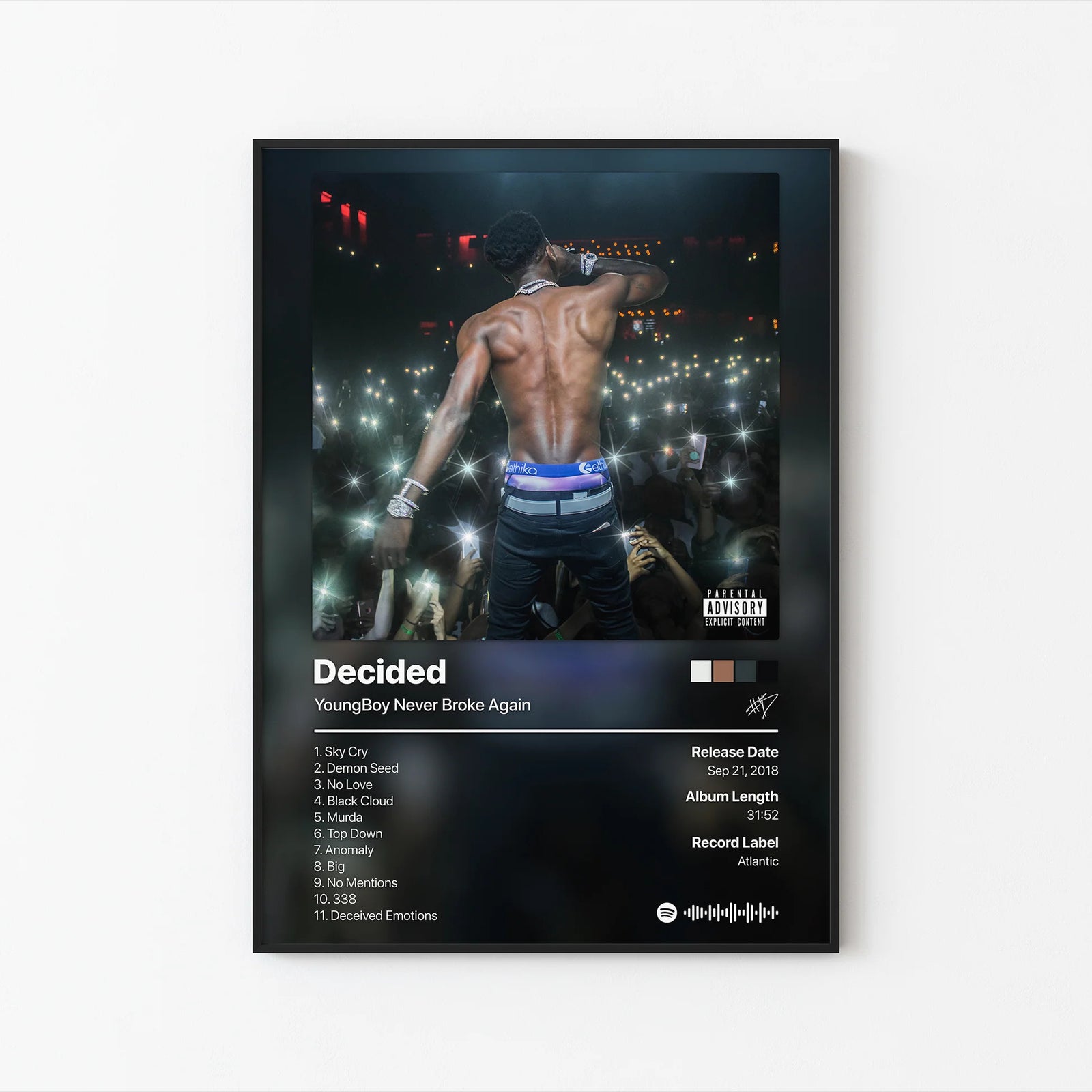 YoungBoy Never Broke Again Decided Tracklist | Unframed Bedroom album cover poster print wall art decor