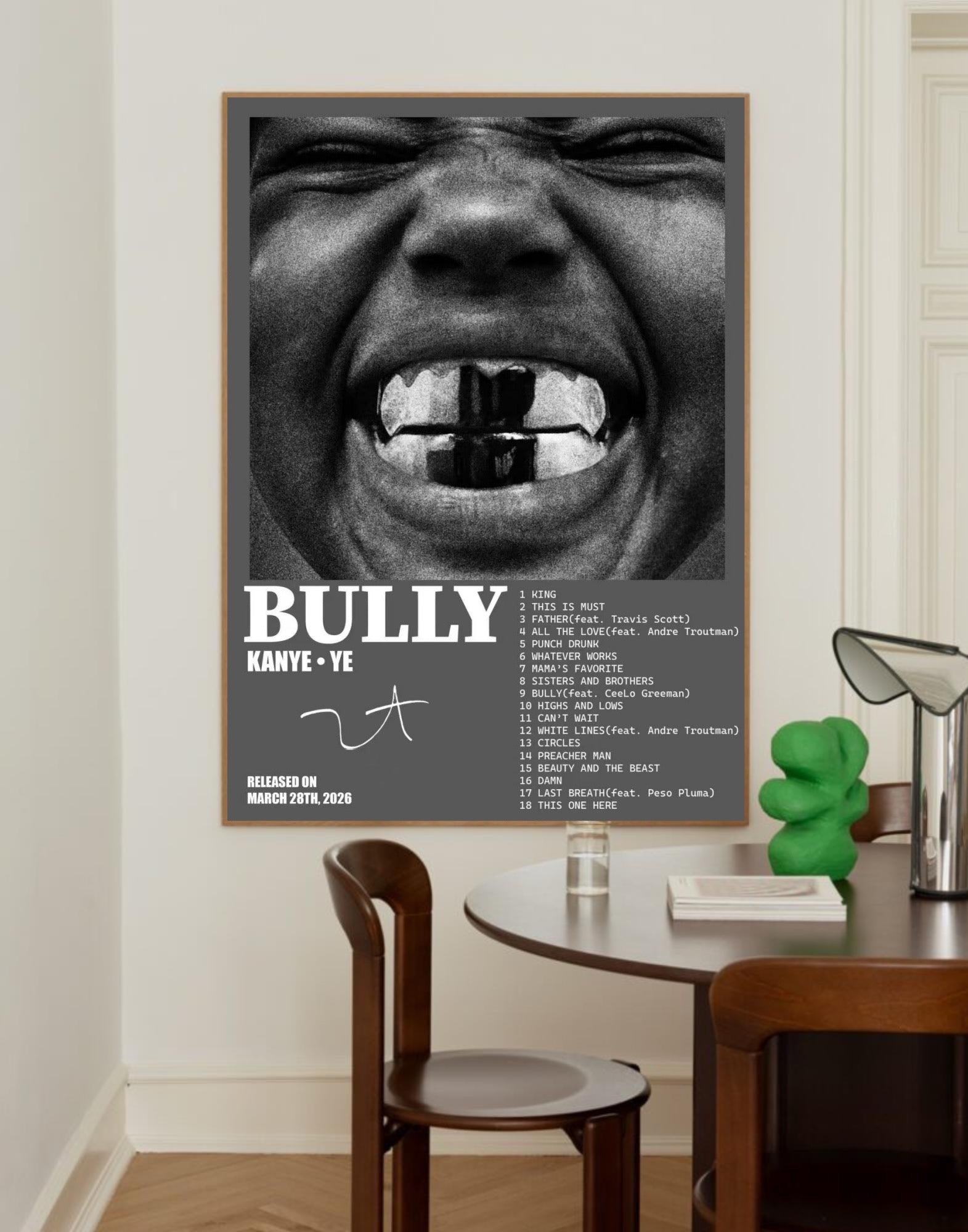 Kanye West Bully Tracklist album cover poster print wall art decor