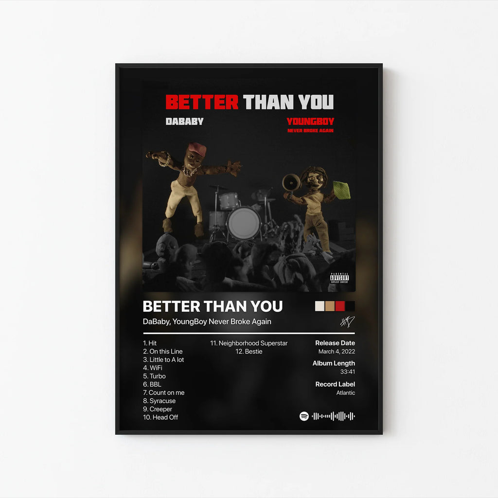 DaBaby & YoungBoy Never Broke Again Better Than You Tracklist  | Unframed Bedroom Wall Art album cover poster print wall art decor