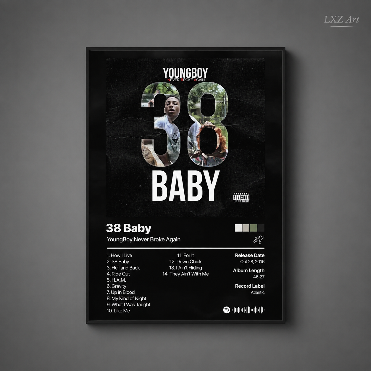 YoungBoy Never Broke Again 38 Baby Tracklist Poster | Unframed Bedroom Wall Art
