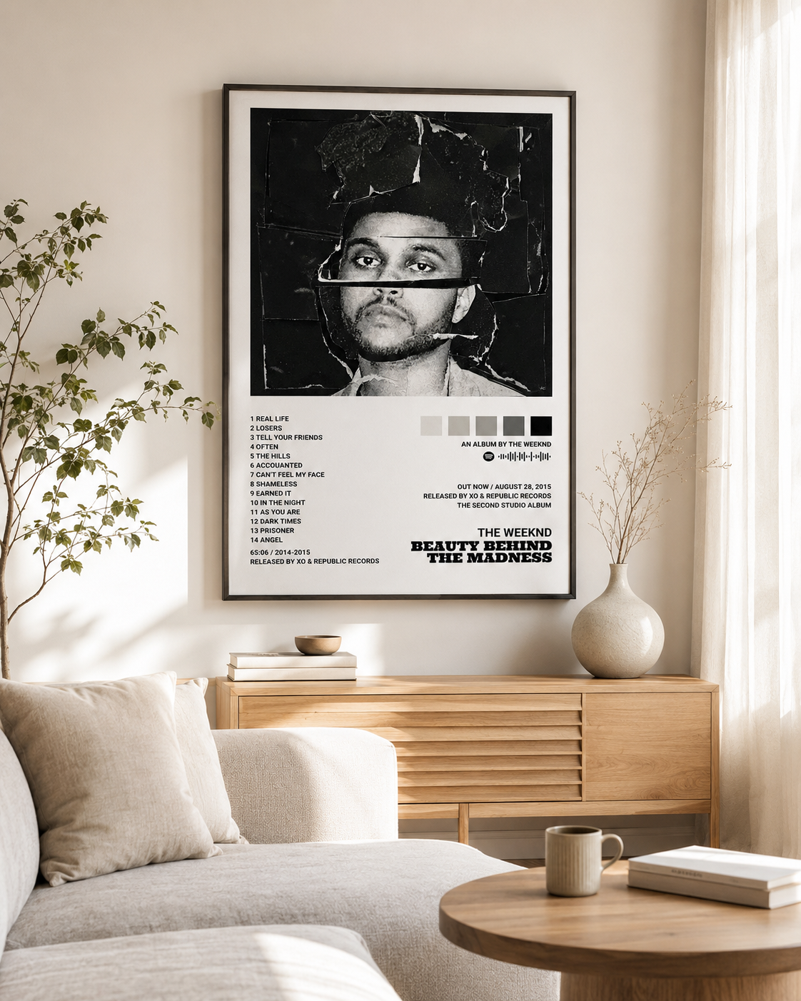 The Weeknd Beauty Behind the Madness Tracklist  - Premium Canvas , Music  Decor album cover poster print wall art decor