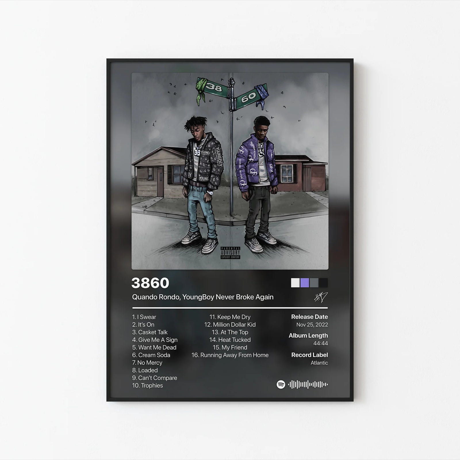 Quando Rondo & YoungBoy Never Broke Again 3860 Tracklist | Unframed Bedroom album cover poster print wall art decor