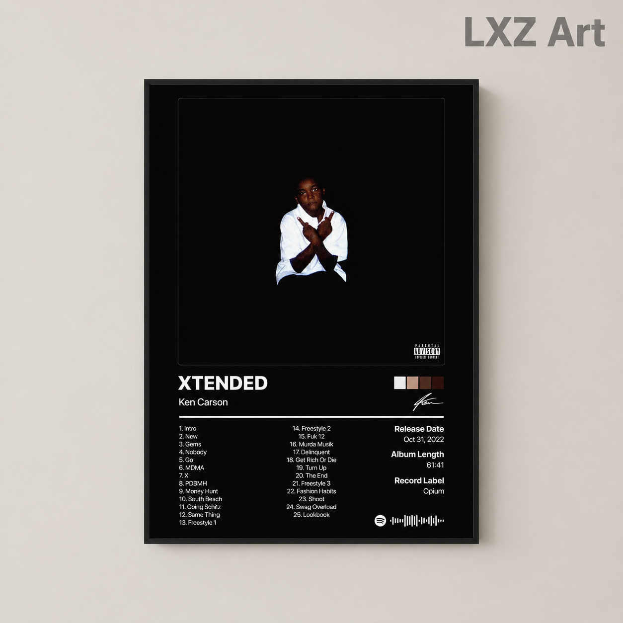Ken Carson XTENDED Tracklist Poster | Unframed Bedroom Wall Art