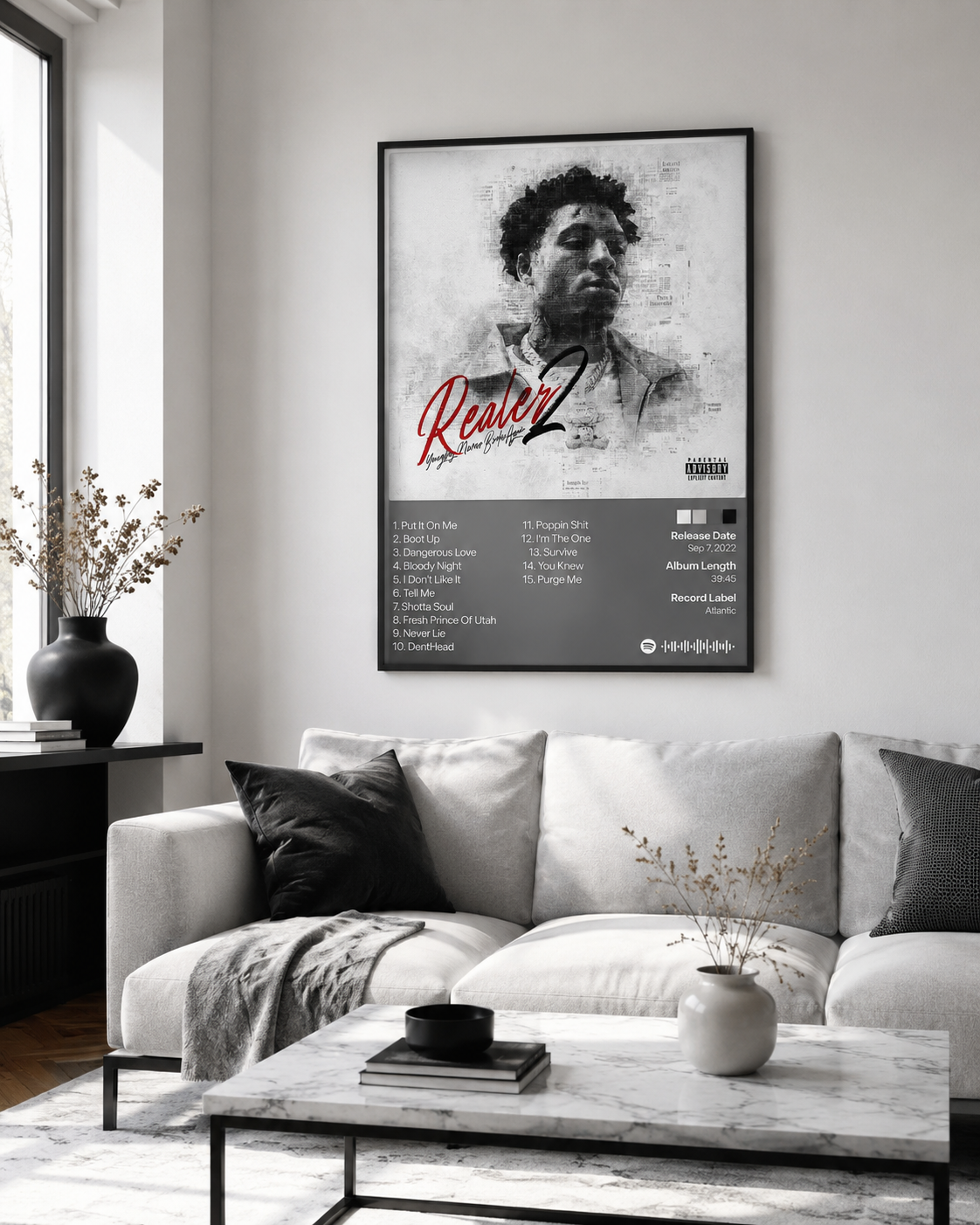 YoungBoy Never Broke Again Realer 2 Tracklist | Unframed Bedroom album cover poster print wall art decor