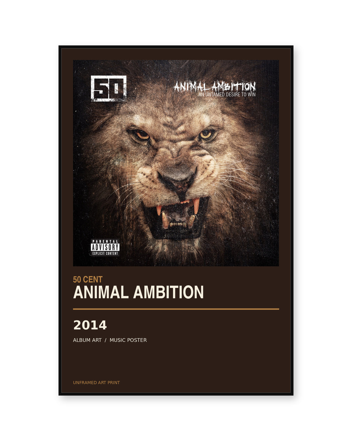 Animal Ambition 50 Cent unframed album poster - white background view