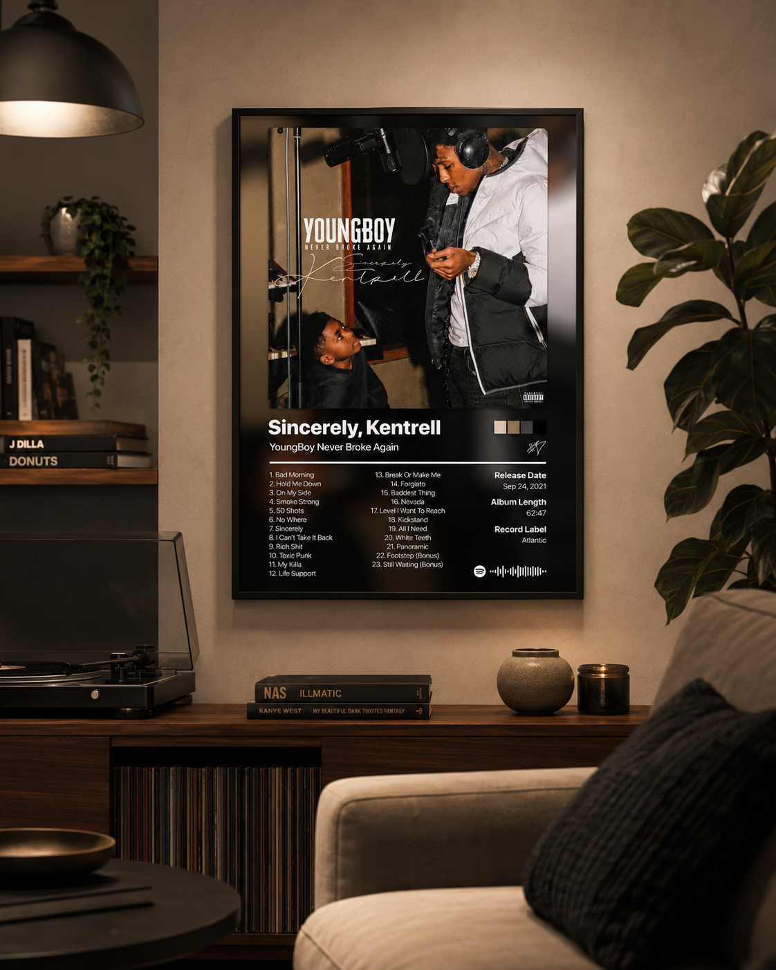YoungBoy Never Broke Again Sincerely Kentrell Tracklist Poster | Unframed Bedroom Wall Art