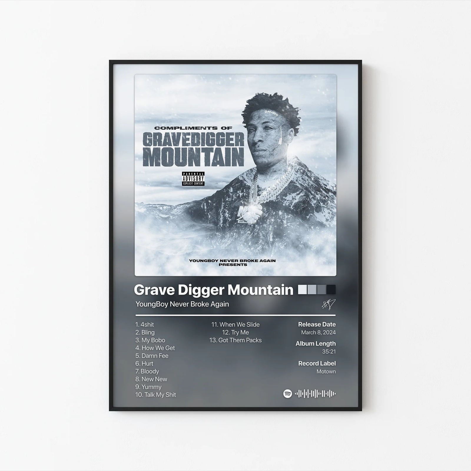 YoungBoy Never Broke Again Grave Digger Mountain Tracklist | Unframed Bedroom album cover poster print wall art decor